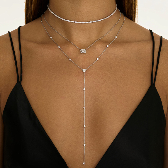 Серебряное колье-галстук с фианитами Miestilo