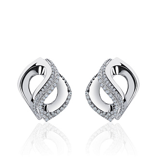 Серебряные переплетенные серьги с фианитами Miestilo