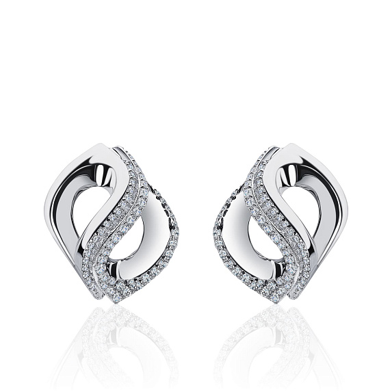 Серебряные переплетенные серьги с фианитами Miestilo