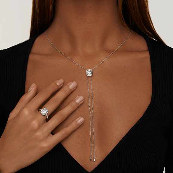 Серебряное кольцо Midnight с фианитами в огранке Эмеральд Miestilo