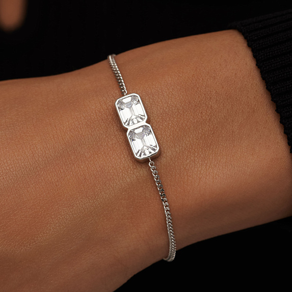Серебряный браслет Midnight с фианитами в огранке Эмеральд Miestilo