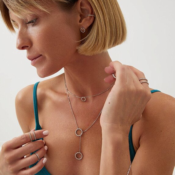 Серьги круги из серебра с фианитами Miestilo