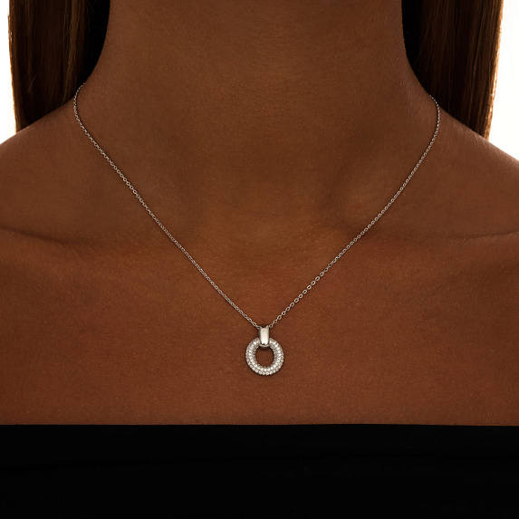 Серебряное колье с овальной подвеской с фианитами Miestilo