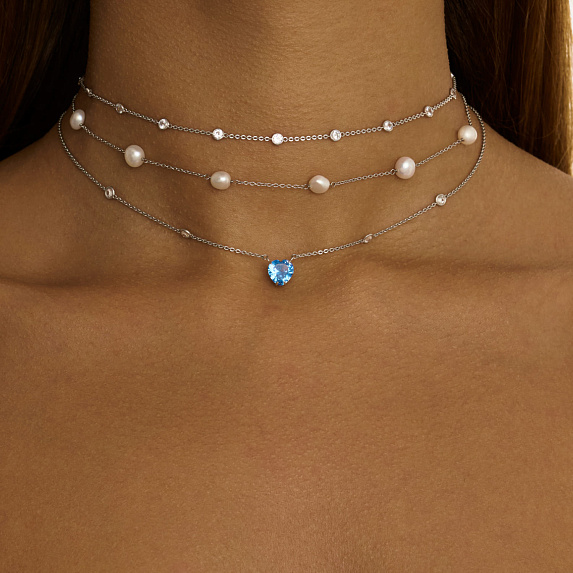 Серебряное колье с натуральным жемчугом Miestilo