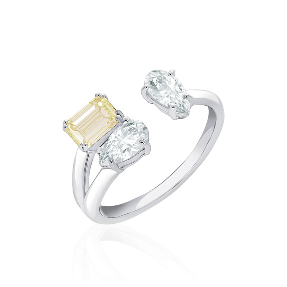 Серебряное разомкнутое кольцо BRIGHTNESS с цитрином Эмеральд и фианитами Miestilo