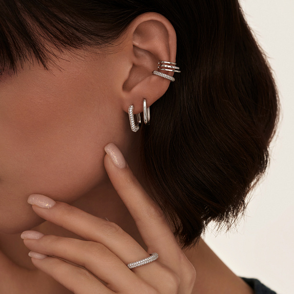 Серебряный базовый кафф с фианитами Miestilo