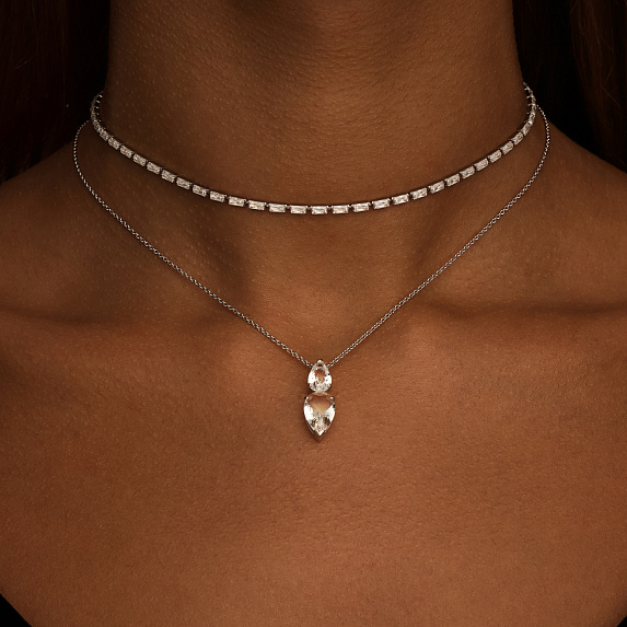 Серебряное колье на тонкой цепочке MAYA P с горным хрусталем Miestilo