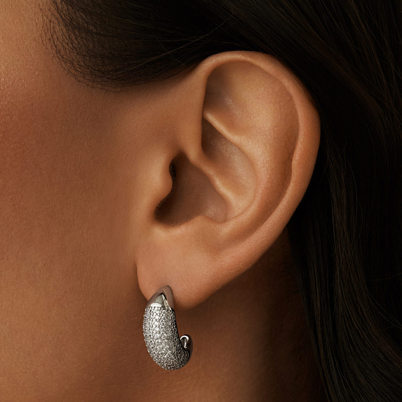 Серебряные дутые серьги с фианитами Miestilo