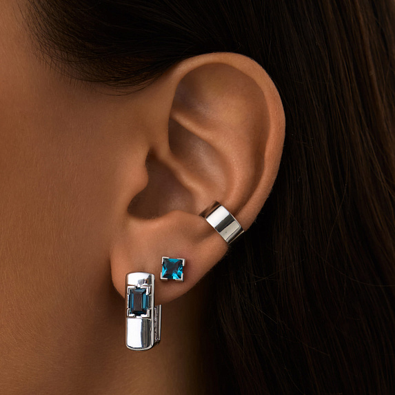 Серебряные прямоугольные серьги PURITY с London топазом Miestilo