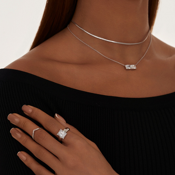 Серебряное колье Midnight с фианитами в огранке Эмеральд Miestilo