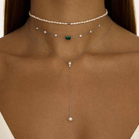 Серебряное колье-чокер с натуральным жемчугом Miestilo