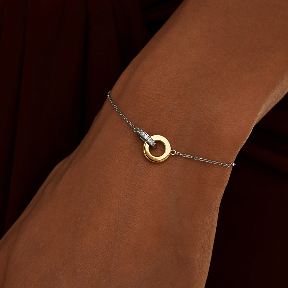 Серебряный браслет биколор с фианитами Miestilo