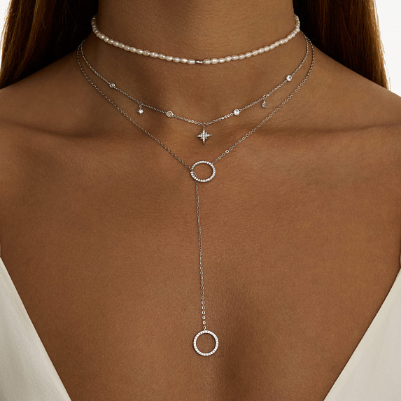 Серебряное колье со звёздами и фианитами Isida Miestilo