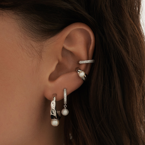 Серебряный базовый кафф с фианитами Miestilo