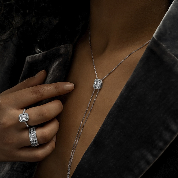 Серебряное кольцо Midnight с фианитами в огранке Эмеральд Miestilo