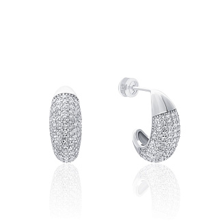 Серебряные дутые серьги с фианитами Miestilo