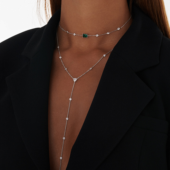 Серебряное колье-галстук с фианитами Miestilo