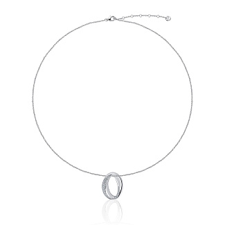Серебряное колье на тонкой цепочке с овальной подвеской с фианитами Miestilo