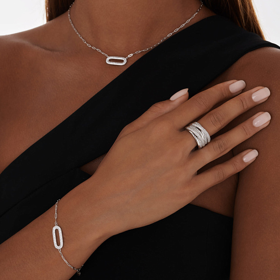 Серебряное колье с фианитами и крупными звеньями Miestilo