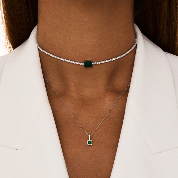 Серебряное колье с зеленым агатом Miestilo