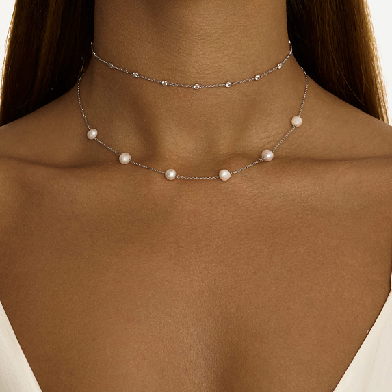 Серебряное колье с натуральным жемчугом Miestilo