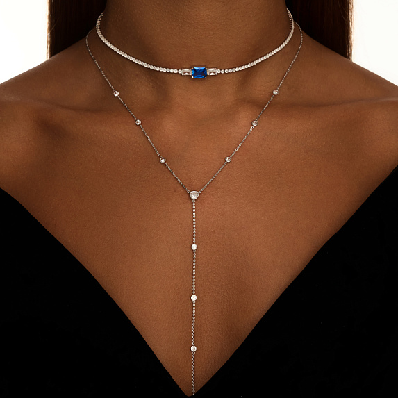 Серебряное колье-галстук с фианитами Miestilo