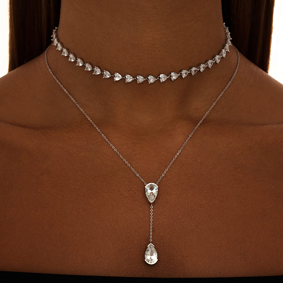 Серебряное колье-галстук PURITY с белыми топазами Miestilo