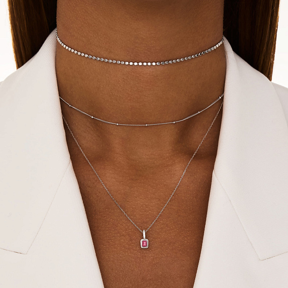 Серебряное тонкое колье-цепь плетения перлина Miestilo