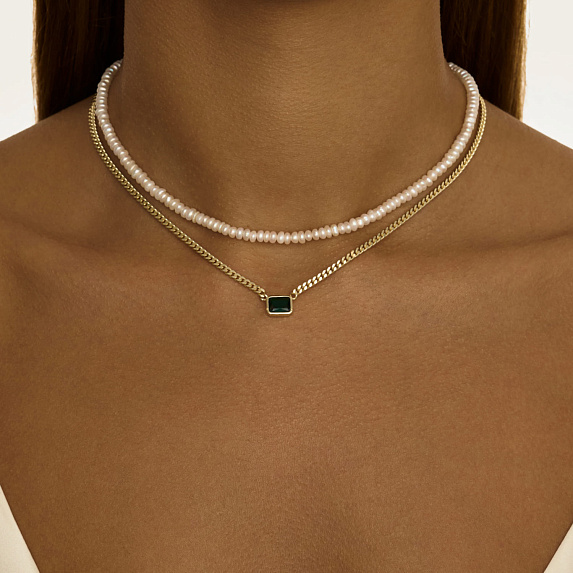 Серебряное колье Elizabeth с фианитом в покрытии желтое золото Miestilo
