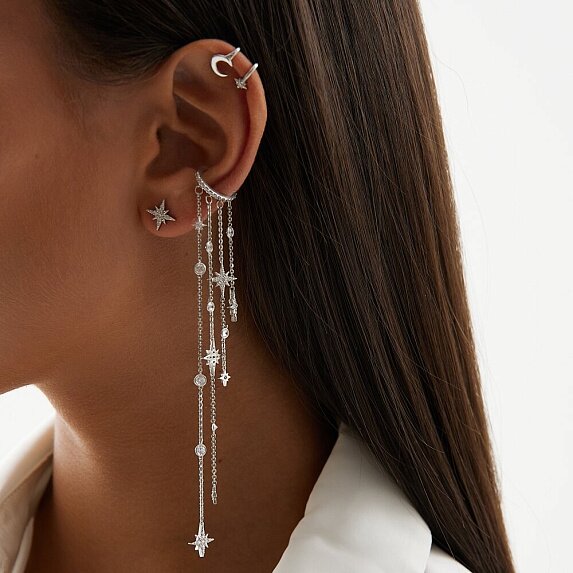 Серебряный кафф со звездами и фианитами Miestilo