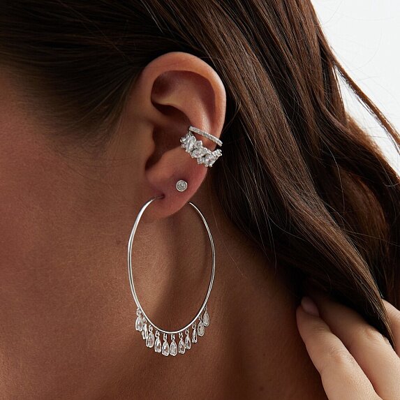 Серьги-кольца из серебра с фианитами Miestilo