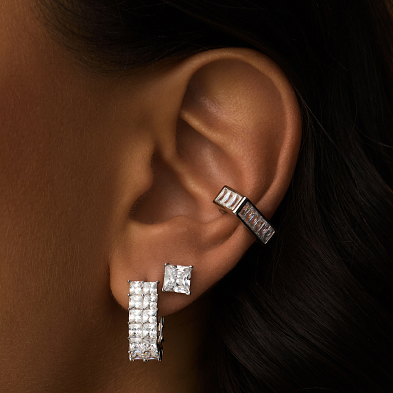 Серебряные двойные серьги с фианитами Miestilo