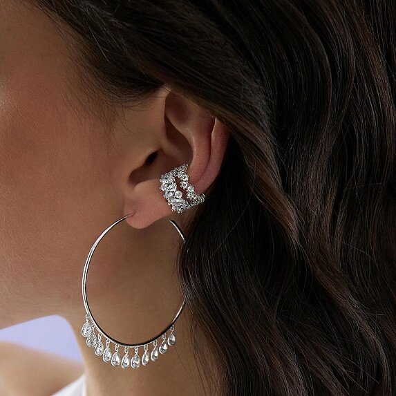 Серьги-кольца из серебра с фианитами Miestilo