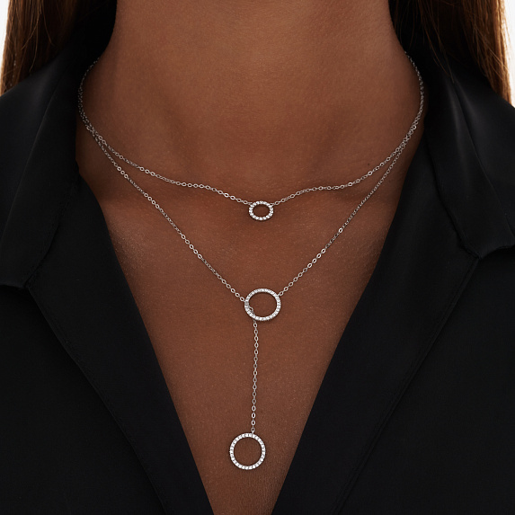 Серебряное колье с кругом и фианитами Miestilo