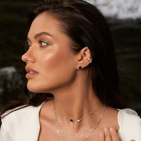 Серебряный базовый кафф с фианитами Miestilo