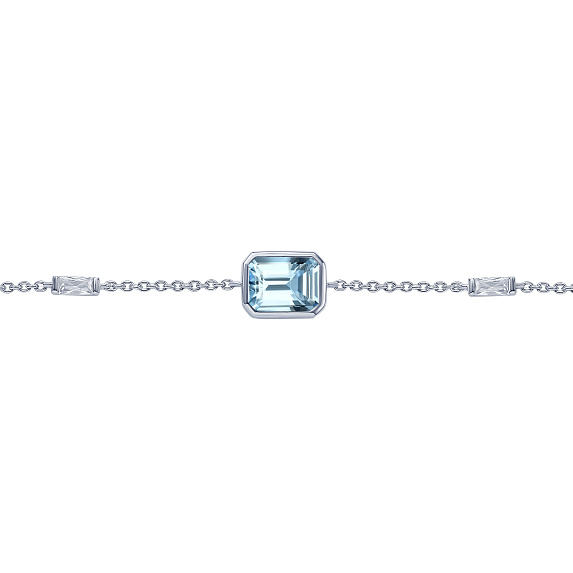 Серебряный браслет Midnight с голубым фианитом в огранке Эмеральд Miestilo