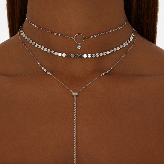 Серебряное колье-галстук с фианитами Miestilo