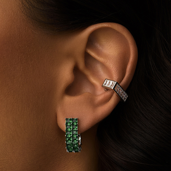 Серебряные двойные серьги с зелеными камнями Miestilo