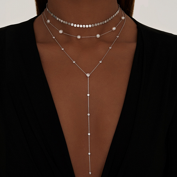Серебряное колье-галстук с фианитами Miestilo