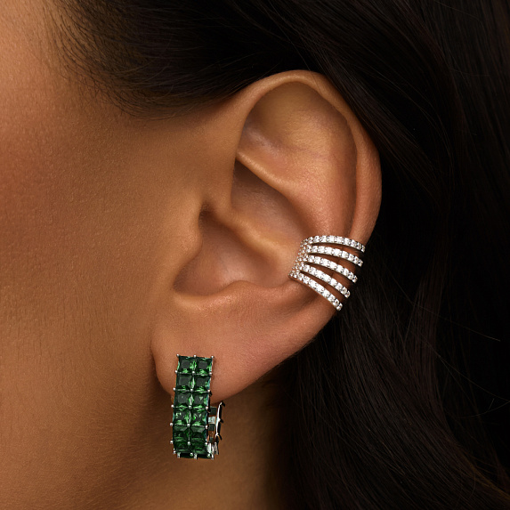 Серебряные двойные серьги с зелеными камнями Miestilo