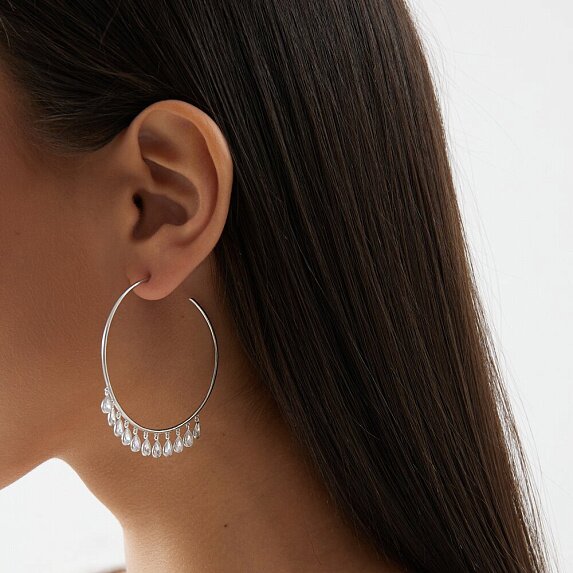 Серьги-кольца из серебра с фианитами Miestilo