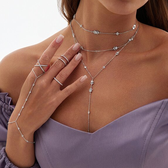 Двойное серебряное кольцо с фианитами Miestilo