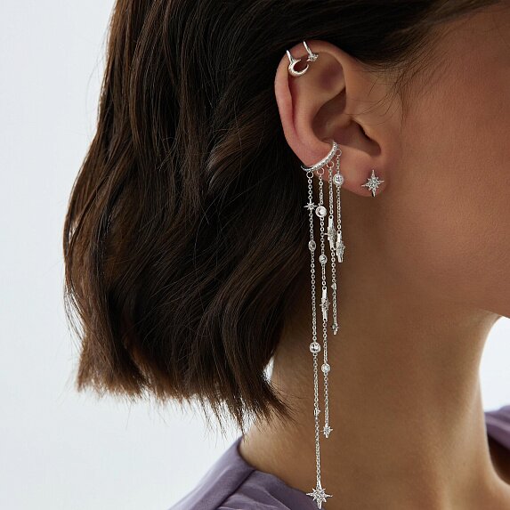 Серебряный кафф со звездами и фианитами Miestilo