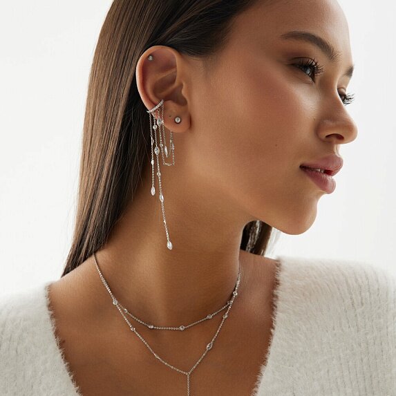 Серебряный кафф с фианитами Miestilo