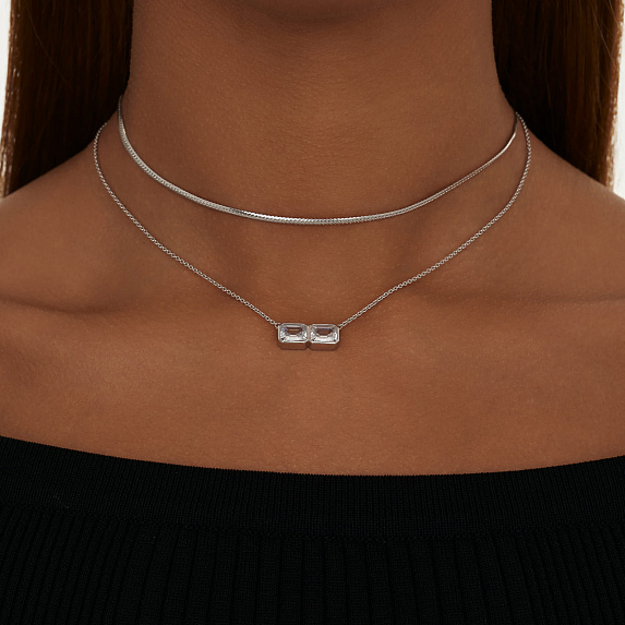 Серебряное колье Midnight с фианитами в огранке Эмеральд Miestilo