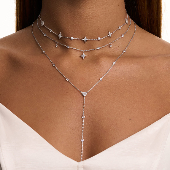 Серебряное колье со звёздами и фианитами Isida Miestilo