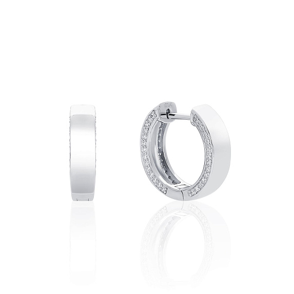 Серебряные двусторонние серьги-кольца с фианитами Miestilo
