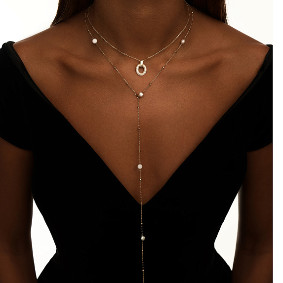 Серебряное колье с овальной подвеской с фианитами Miestilo
