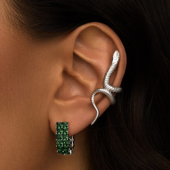Серебряные двойные серьги с зелеными камнями Miestilo