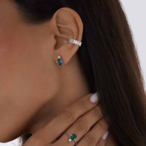 Серьги пусеты "Энергия" с зелёным фианитом из серебра Miestilo
